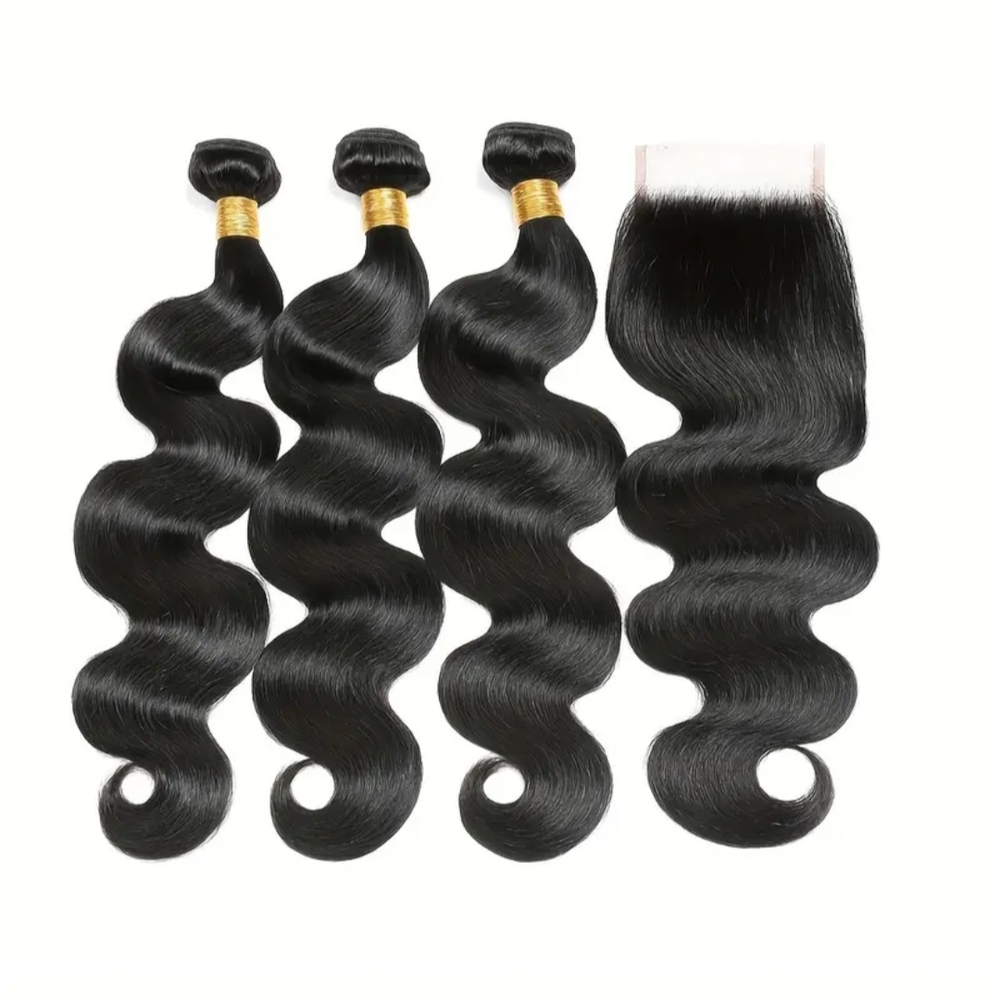 Luxurious Black Hair Extensions With Closur 3bundles 24-Inch With Closure